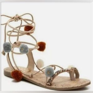 Circus By Sam Edelman Boho Lace Up Beaded Pom Pom Sandals Size 7